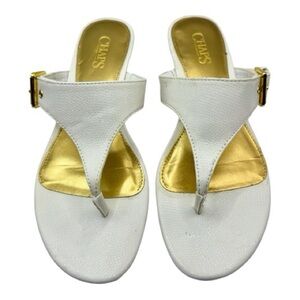 Chaps Madeline White and Gold Women's Flip Flops Thing Sandals 8